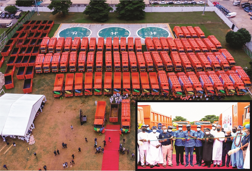 CLEANER LAGOS: SANWO-OLU LAUNCHES 102 LOCALLY ASSEMBLED COMPACTOR TRUCKS, 100 DINO BINS TO BOOST WASTE COLLECTION